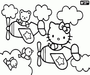 Colorear Hello Kitty y las avionetas