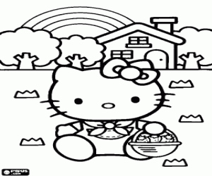 Colorear Hello Kitty y un cesto de fresas