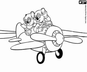Colorear Los hermanos koala en el avión