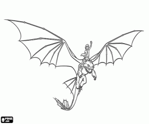 Colorear Hiccup montando al dragón Desdentado