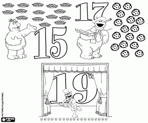 Colorear Impares Sesame Street 15, 17, 19