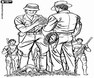 Colorear Indiana Jones, Belloq y el ídolo