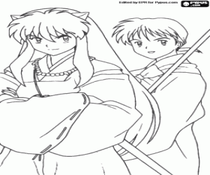Colorear InuYasha y Miroku, un monje budista