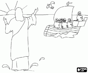 Colorear Jesús caminado sobre las aguas