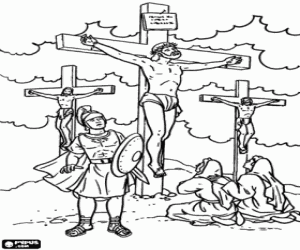 Colorear Jesús crucificado entre ladrones