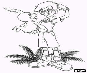 Colorear Joe y el digimon Bukamon