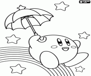 Colorear Kirby entre estrellas y arcoiris