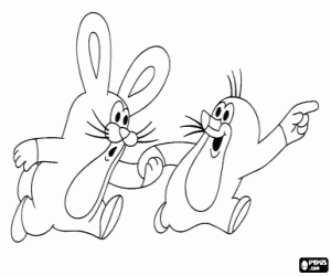 Colorear Krtek el pequeño topo y la liebre