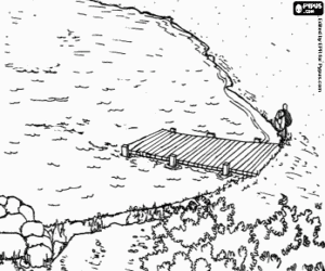 Colorear La orilla de un lago con un muelle