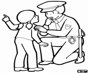 Colorear La policía ayudando a los niños