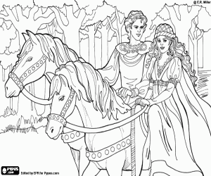 Colorear Leonora cabalgando en el bosque