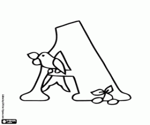 Colorear Letra A y un pajarito