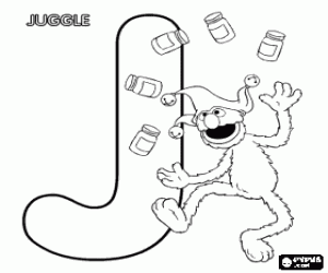 Colorear Letra J y Grover Sesame Street