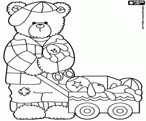 Colorear Letra L con oso y un carrito