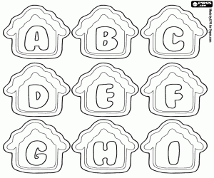 Colorear Letras A a I en casas de galleta