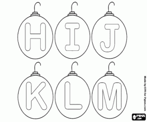 Colorear Letras de H a M,bolas de Navidad