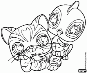 Colorear Littlest PetShop, tigre y pájaro