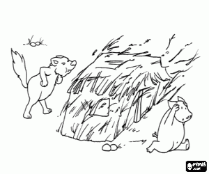 Colorear El lobo feroz, la casita de paja