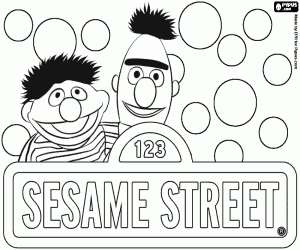 Colorear Logo Sesame Street, Epi y Blas