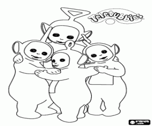 Colorear Los Teletubbies abrazados en círculo