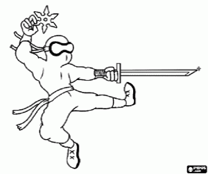 Colorear Lucha con katana y estrella ninja