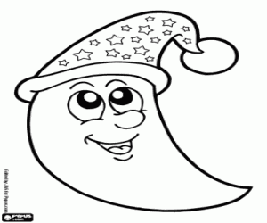 Colorear Luna con gorro de dormir