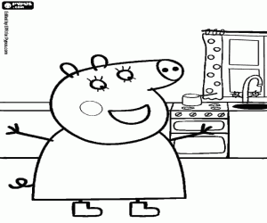 Colorear La mamá de Peppa Pig en la cocina  