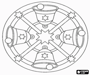 Colorear Mandala con campanas y estrellas