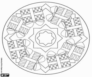 Colorear Mandala con regalos de Navidad
