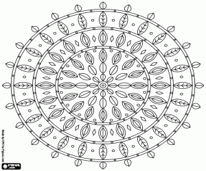 Colorear Mandala simple círculos y hojas