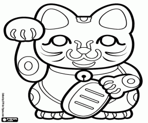 Colorear Maneki-neko, gato de la suerte