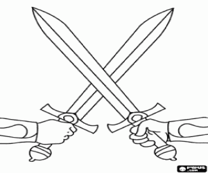 Colorear Manos en un duelo con espadas