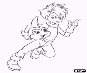 Colorear Matt y el digimon Tsunomon
