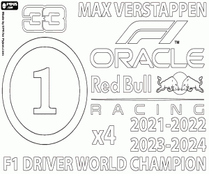 Colorear Max Verstappen, campeón F1 x4