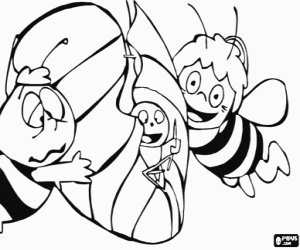 Colorear Maya y Willi ayudando a un gusano