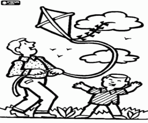 Colorear Mi papá y yo con la cometa