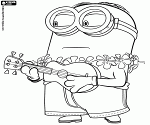 Colorear Un minion con un ukelele