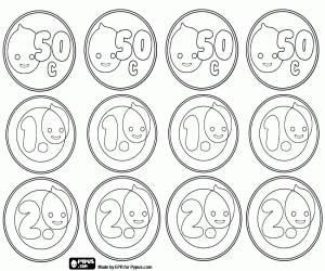 Colorear Monedas de Pypus de 0,50, 1 y 2