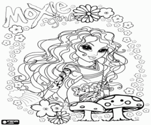Colorear Moxie Girlz con flores y setas