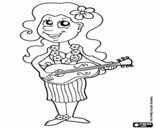 Colorear Mujer hawaiana con el ukelele