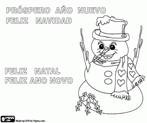Colorear Muñeco de nieve navideño, ESP,PT