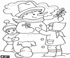 Colorear El muñeco de nieve con los niños