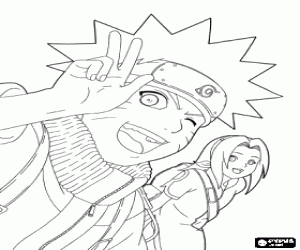Colorear Naruto Uzumaki y Sakura Haruno