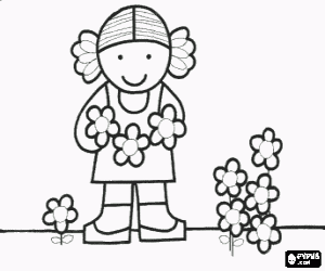 Colorear Niña con flores
