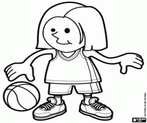 Colorear Niña con el balón de baloncesto