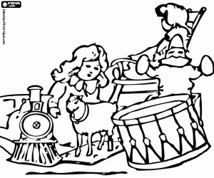 Colorear Una niña pequeña con los regalos