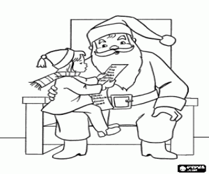 Colorear Una niña pequeña con Santa Claus