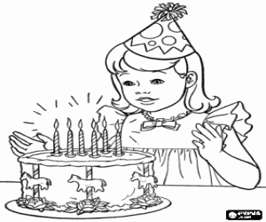 Colorear Una niña soplando las velas