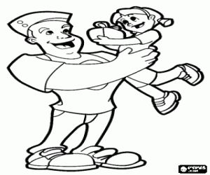 Colorear Niña y regalo en brazos de papá