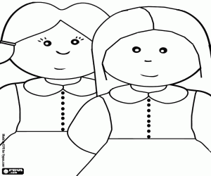 Colorear Dos niñas mirando con atención 